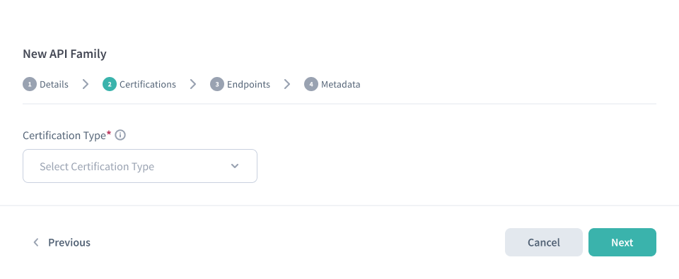 New API Family wizard - Certification Type