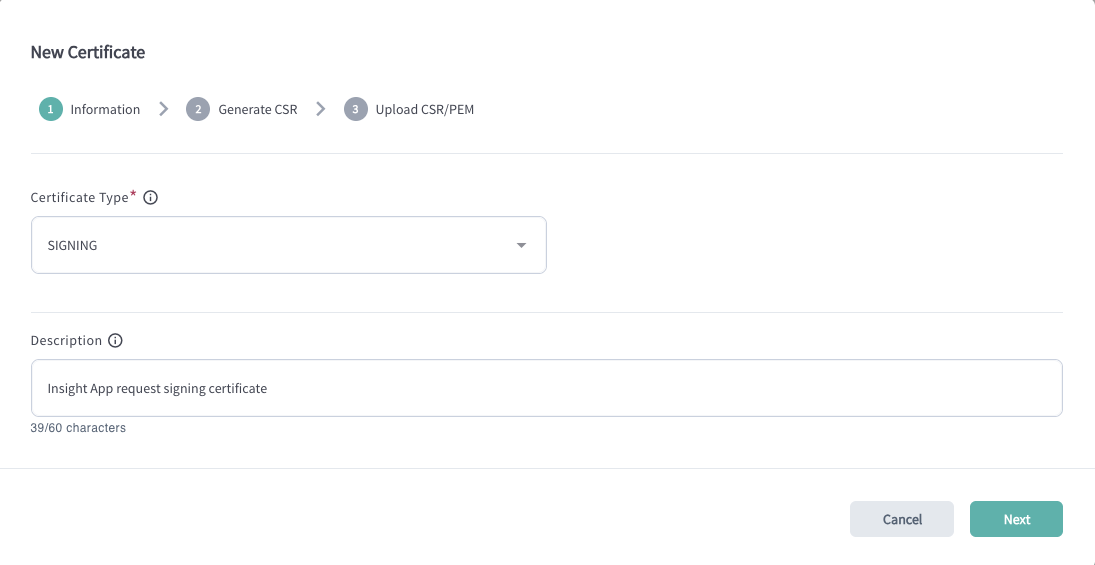 Application certificate wizard