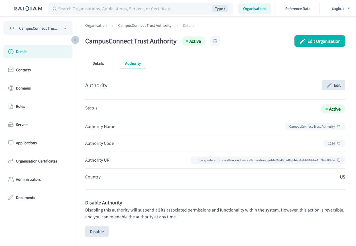 Organization as Authority - Intermediate Trust Anchor