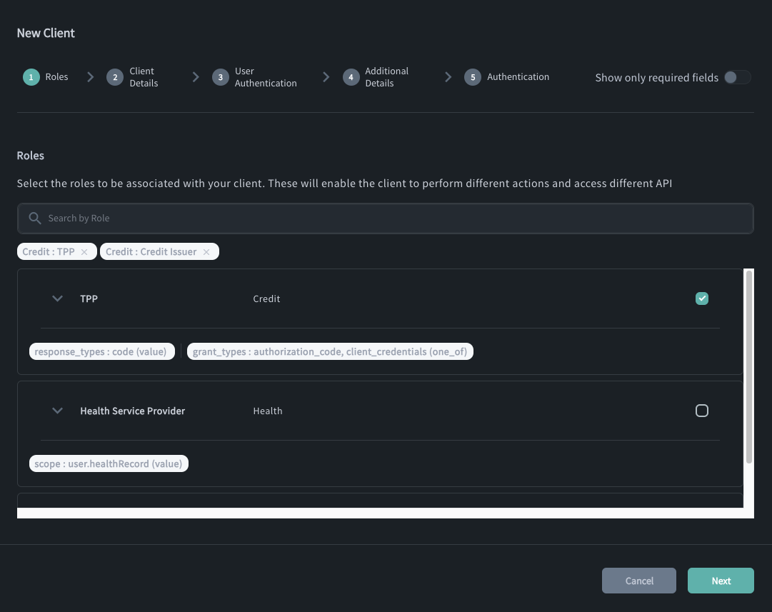 Define roles for application