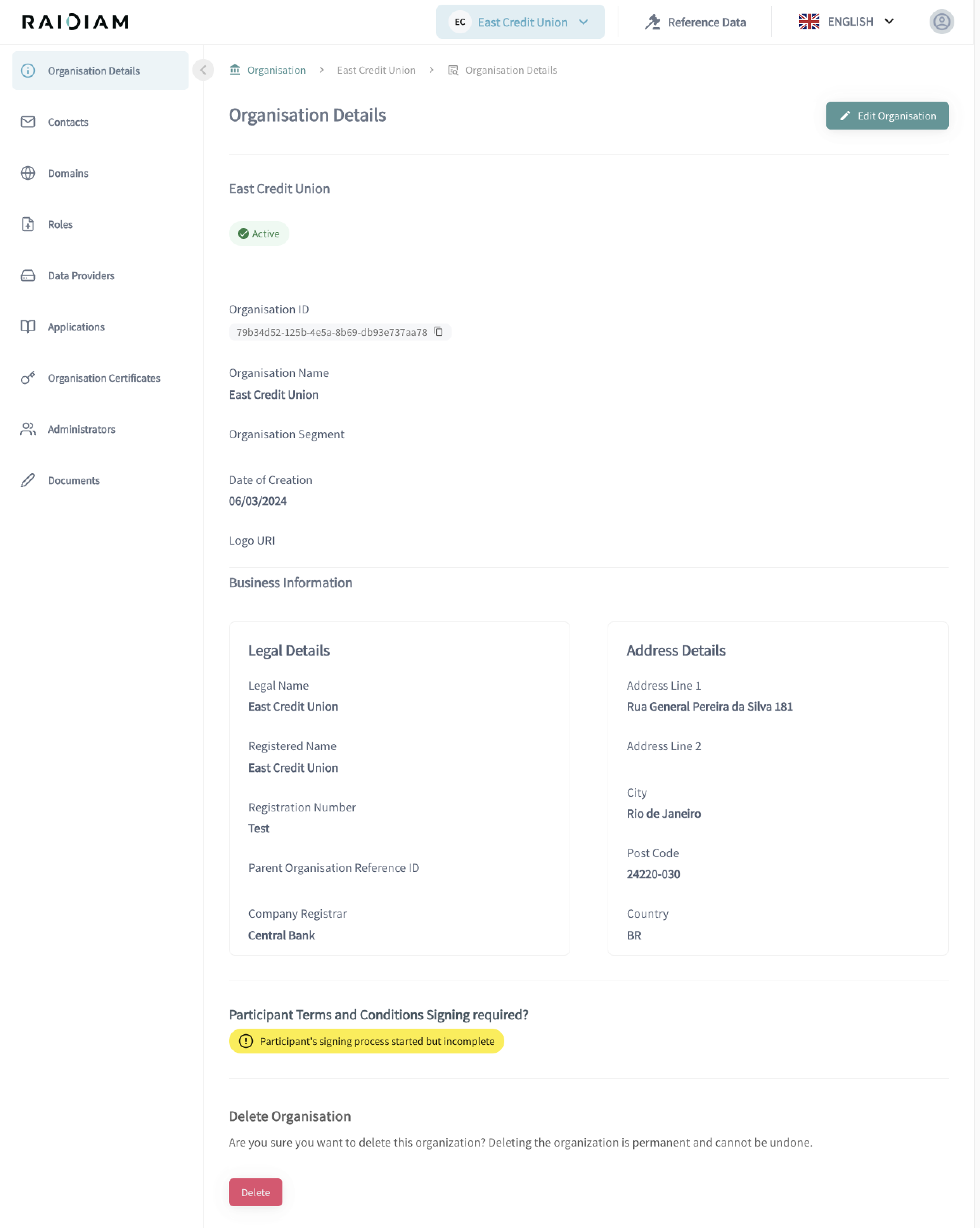 Organisation Details View