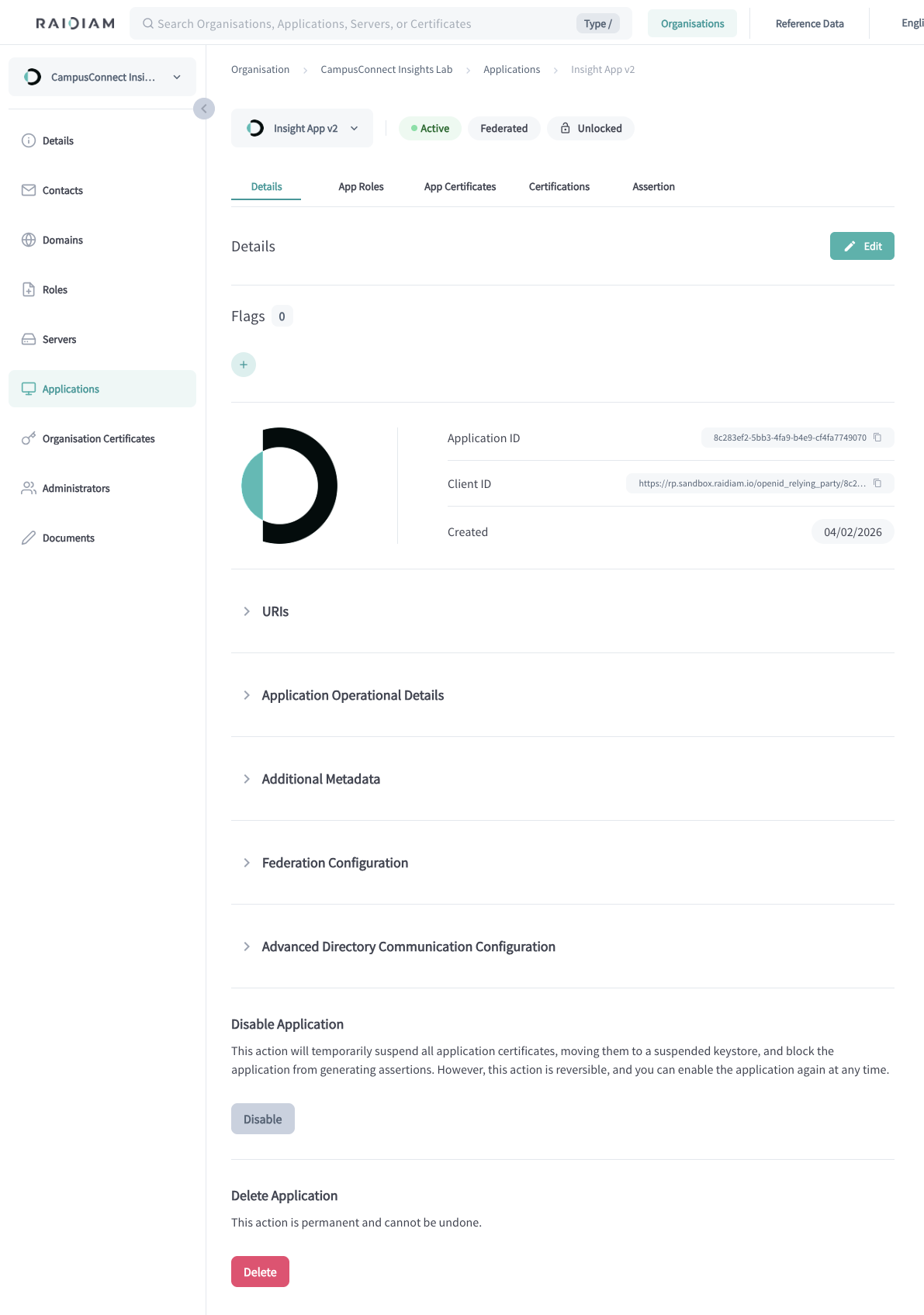 New Application Details Experience