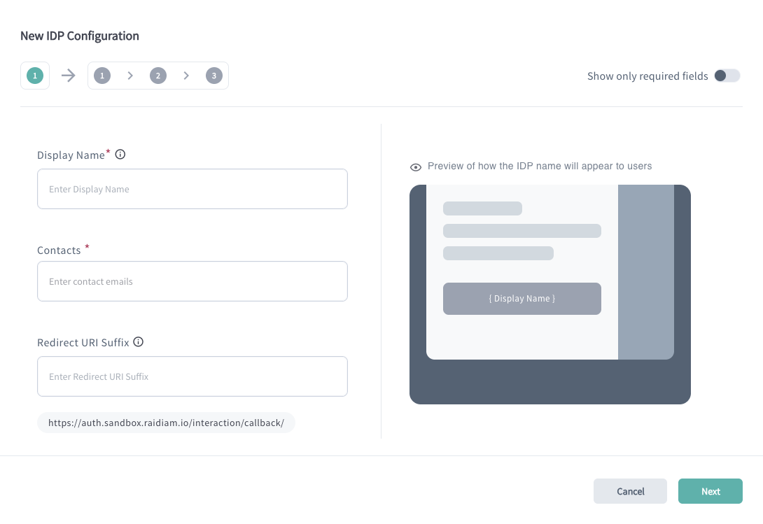 Identity Provider (IDP) Creation Wizard